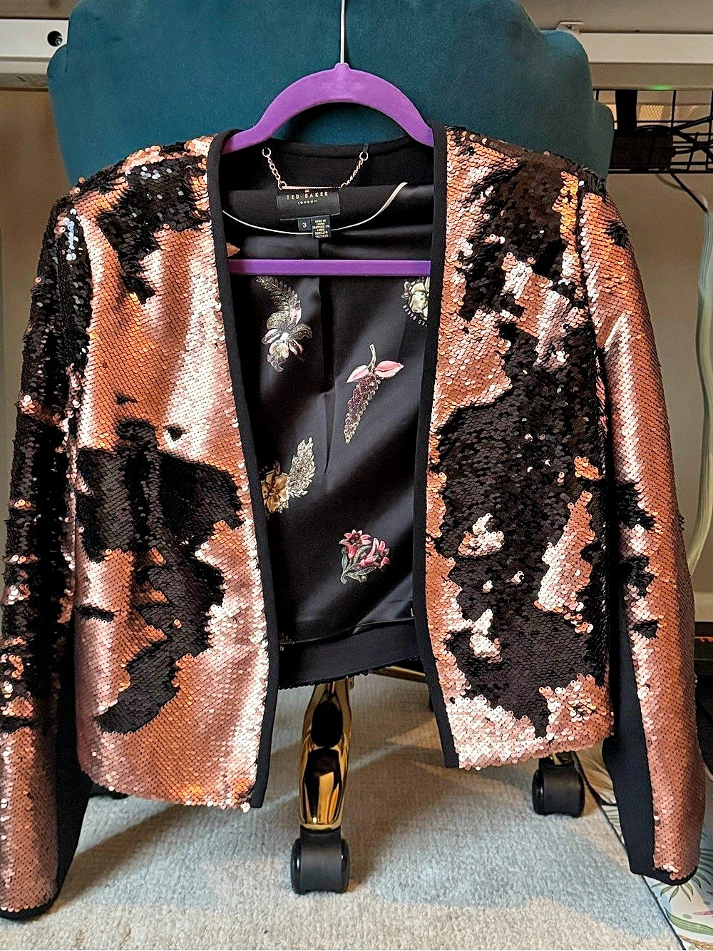 Ted Baker Blubele Sequin Jacket Black & Pink Size 3